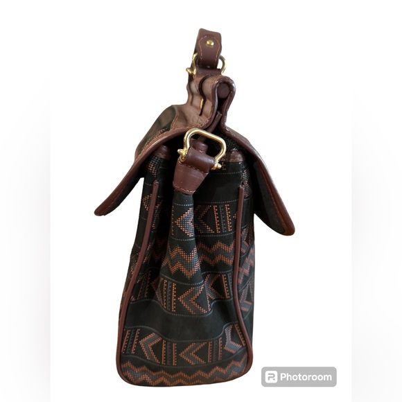 Vintage Red Goose Leather Handbag black & Brown Aztec Pattern Satchel/crossbody - Picture 4 of 17